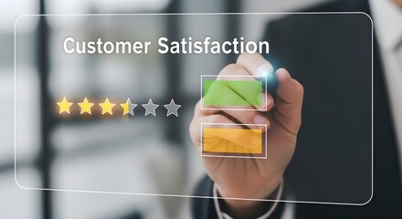 Customer satisfaction is rated with stars and a progress bar, indicating a positive user experience and service quality