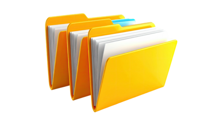 Several yellow folders containing documents, one blue