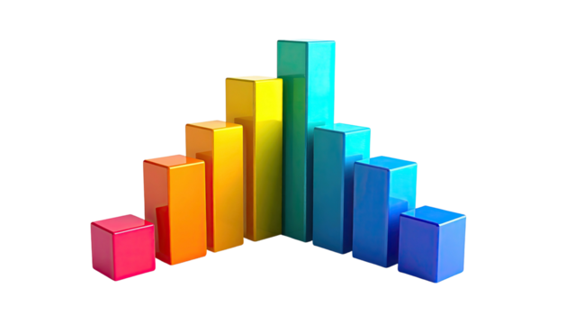 Colored bar graph increasing and decreasing on black background