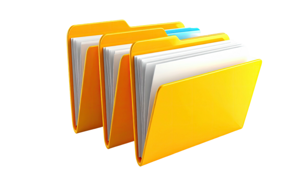 Several yellow folders containing documents, one blue