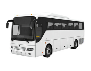 Sleek white bus isolated on black background, side view