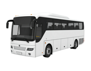 Sleek white bus isolated on black background, side view