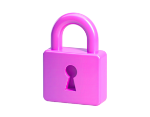 Shiny, pink, cartoonish padlock, angled on a black background