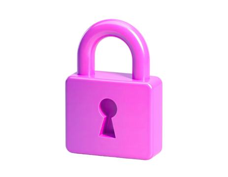 Shiny, pink, cartoonish padlock, angled on a black background