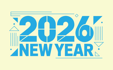 Naklejka premium Celebrate 2026 New Year with modern geometric design and vibrant blue hues, perfect for holiday greetings, festive invitations, and stylish seasonal promotions