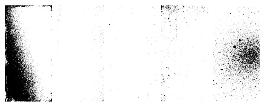 Set of abstract black and white grunge textures with distressed noise, dust, scratch and photocopy overlay effects.