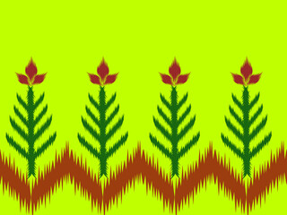 Ikat Traditional Pattern Textile Design Green, brown, red