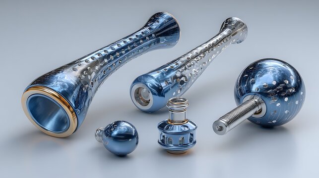 Awesome photo of collection of futuristic metallic objects with blue and silver accents.