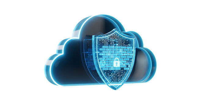 Safeguarding your digital assets with cloud protection featuring a secure shield and data encryption, ensuring privacy and peace of mind for your business in the modern age