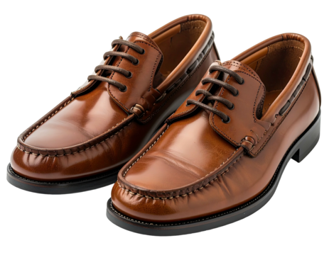 Brown leather boat shoes laced atop dark surface