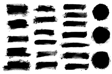Texture abstract strokes thick black paint set isolated on white background