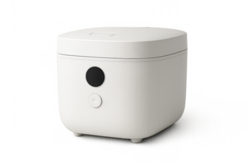White modern minimalist rice cooker providing convenient cooking, compact kitchen appliance with transparent background
