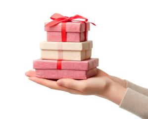 Giving Gifts: Stack of Festive Boxes isolated on transparent background