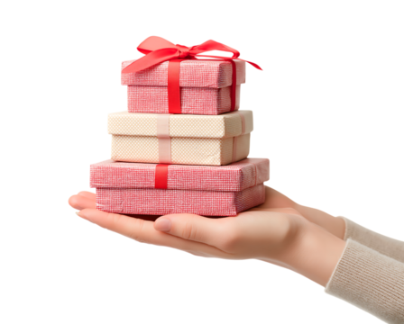 Giving Gifts: Stack of Festive Boxes isolated on transparent background