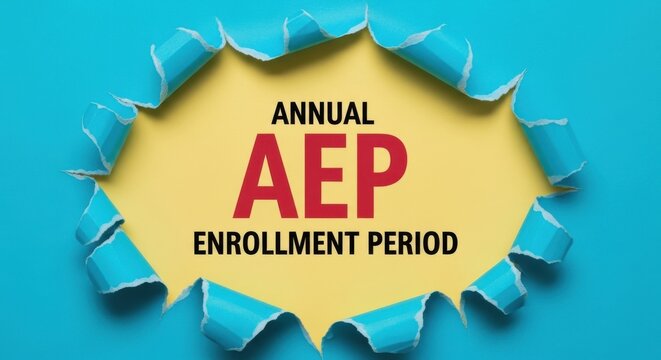 Annual enrollment period text on torn paper with yellow background concept