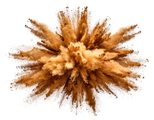 Sand-colored powder explodes outward in a radial bloom