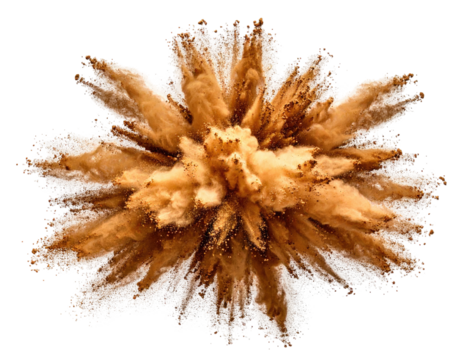 Sand-colored powder explodes outward in a radial bloom