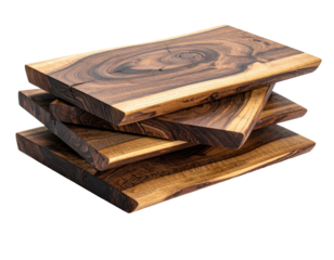 Stacked dark wooden slabs with live edges and natural rings
