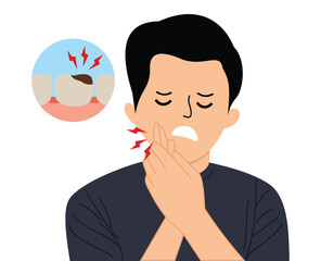 man having painfull toothache character in flat design cartoon. dental problem and oral treatment concept. dental health