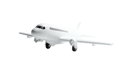 Small, generic, white, plastic airplane model on black background