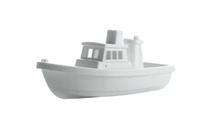 Smooth, white miniature boat stands on a dark background