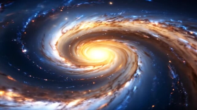 A vibrant, swirling depiction of a galaxy, boasting a bright core and spiral arms of color