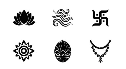 Auspicious Symbols of Hindu Culture Lotus, Swastika, Coconut, and Jewelry Icons