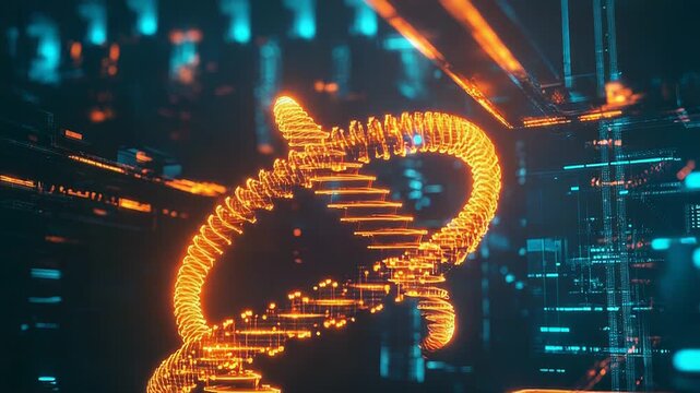Glowing digital dna helix connecting data points - Powered by Adobe