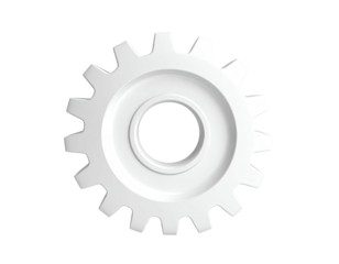 White gear, smooth, slightly raised against black background
