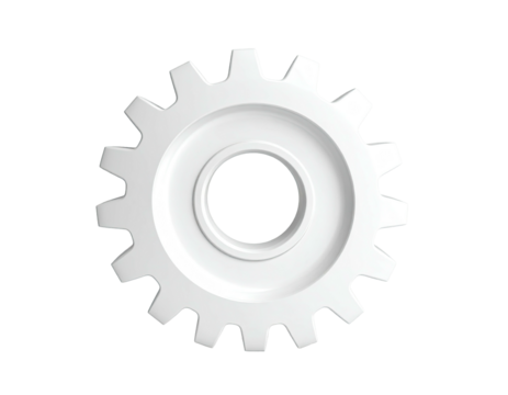 White gear, smooth, slightly raised against black background