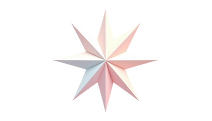 Eight-point star, faceted, white with soft peach color cast