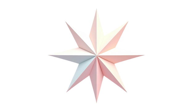 Eight-point star, faceted, white with soft peach color cast