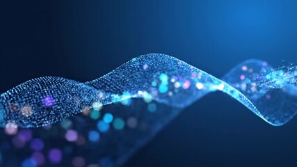 Abstract Blue Particle Wave with Bokeh Lights Effect Against Gradient Blue Background Ideal for Technology and Science Visuals Optimized for Adobe Stock