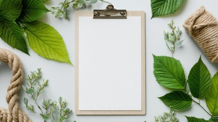 Clipboard Mockup with Green Leaves and Natural Elements.