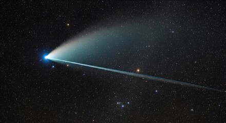 Stunning comet streaking through the starlit sky with vibrant tail and cosmic dust trails