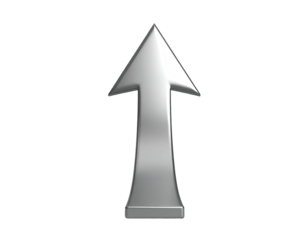 Sleek, silver arrow pointing upward against a dark background