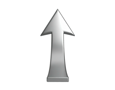 Sleek, silver arrow pointing upward against a dark background