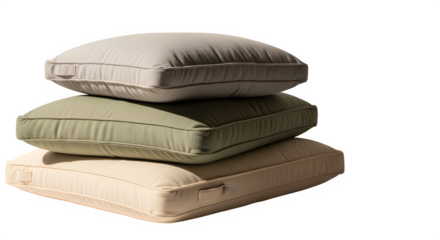 Stack of three square pillows neutraltoned cushions for minimalist home decor, offering comfort and style perfect for adding a touch of understated elegance to any living space or bedroom