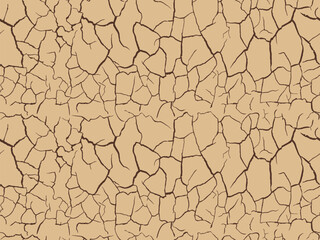Seamless pattern. Arid earth. Polygonal shapes on a parched soil. Cracked dry ground texture pattern. Desert drought surface.