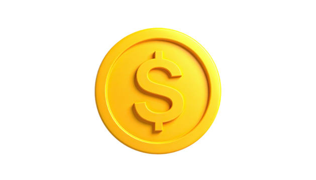 Shiny gold coin with a dollar sign, isolated on black