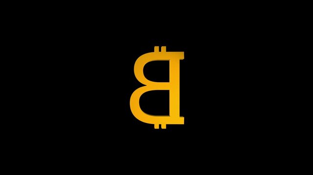 3D Bitcoin sign animation on black background, digital cryptocurrency logo rotation, virtual coin symbol glowing, block chain finance concept, crypto market and online payment technology background