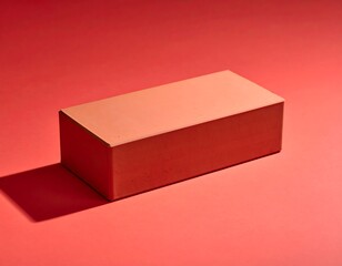 A simple, rectangular block is illuminated by a directional light, casting a shadow on a red background. The object appears solid
