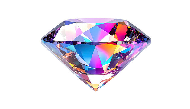 Iridescent diamond, prismatic hues on facets, isolated - Powered by Adobe