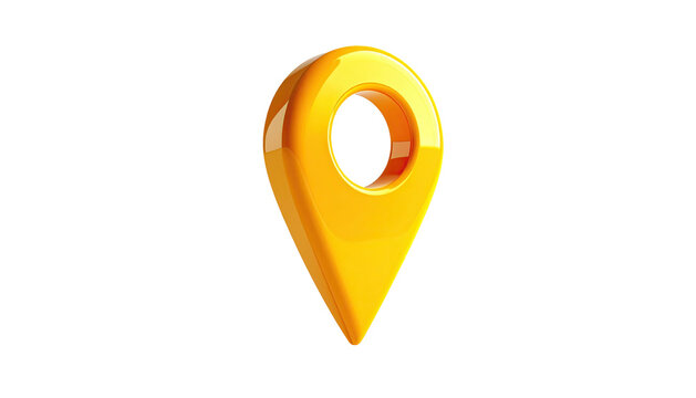 Glossy gold map pin, location icon, against a black backdrop