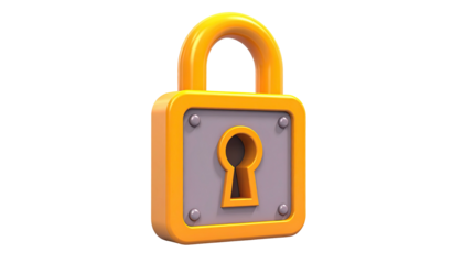 A cartoonish yellow padlock with a grey face