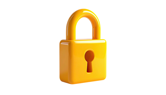 Glossy golden padlock, keyhole centered, against black background