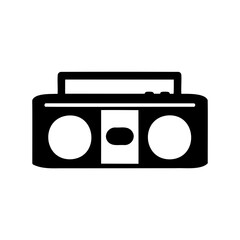 Simple Black and White Boombox Illustration with Circular Speakers and Handle