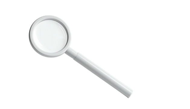 White magnifying glass casts shadows on black surface, overhead