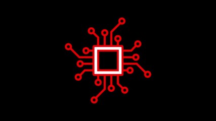 Microchip icon on black background, futuristic circuit board technology concept, digital processor, electronic data system, AI hardware and computer motherboard design illustration - Powered by Adobe