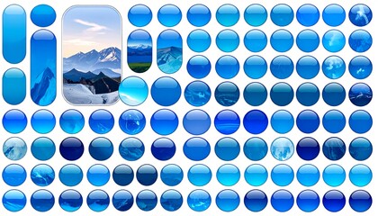 Collection of Blue Icons and Buttons with Varied Designs.
